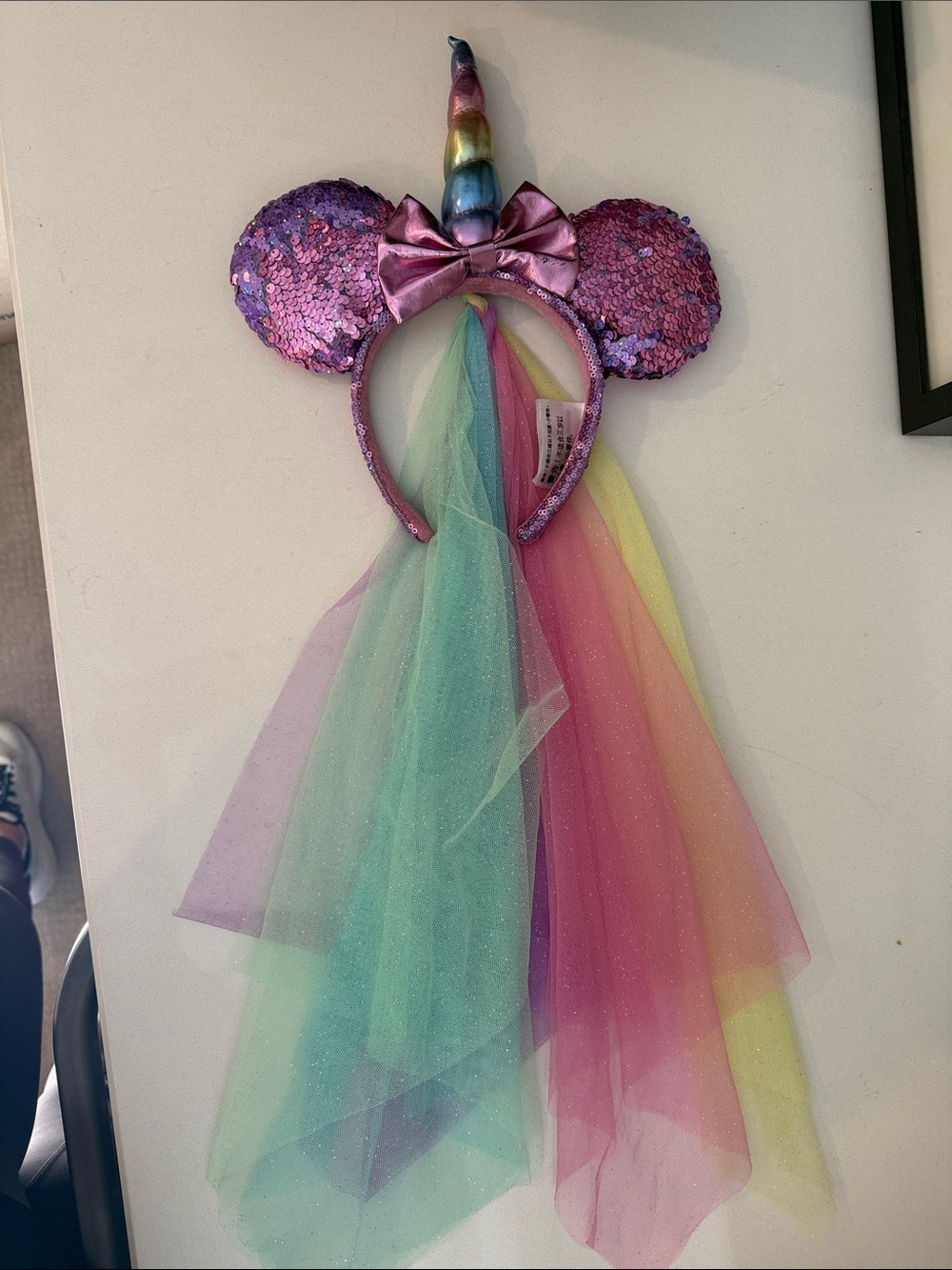 Disney Purple Sequin Unicorn Ear Headband with Rainbow Tulle Veil